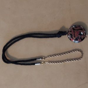 14K Overlay Krementz Hand Painted Custom Made Japanese Dragon Rope Necklace